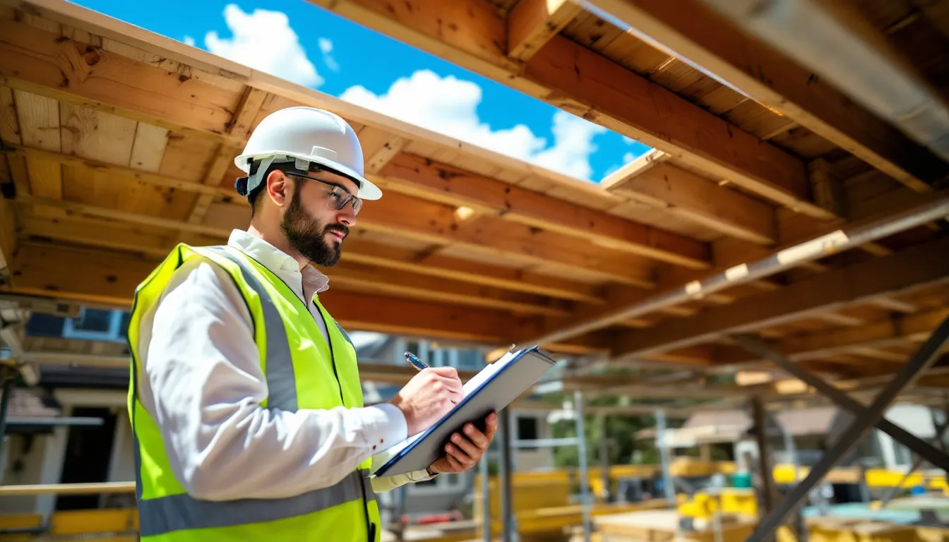 A professional conducting a deck inspection.