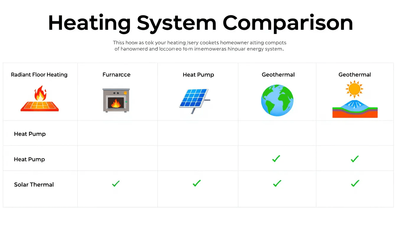 A comparison table of different heating systems highlighting their features. A comparison table of different heating systems highlighting their features.